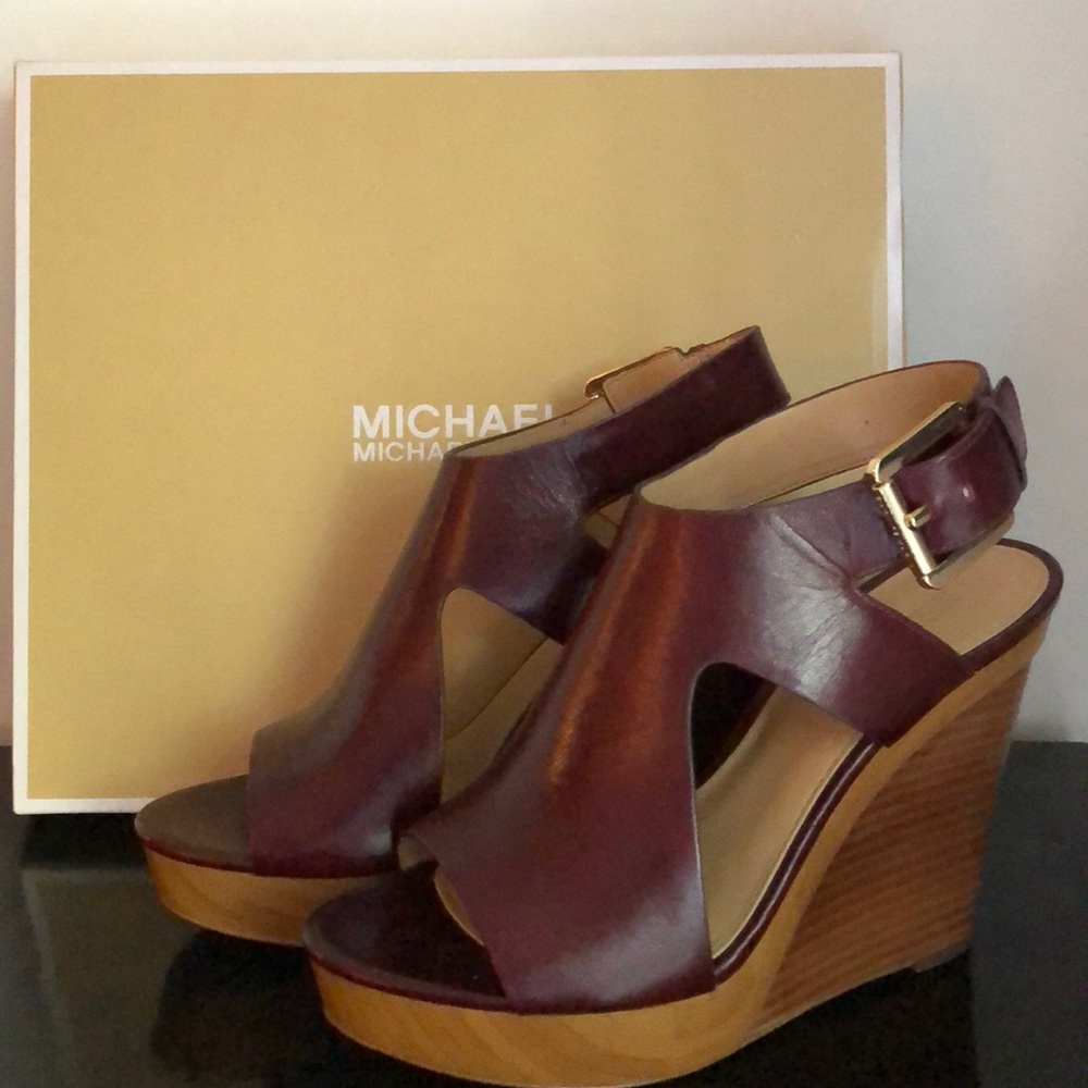 Burgundy leather wedge sandals * never worn